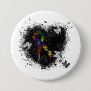 Puzzle Ribbon Grunge Heart Ronde Button 7,6 Cm