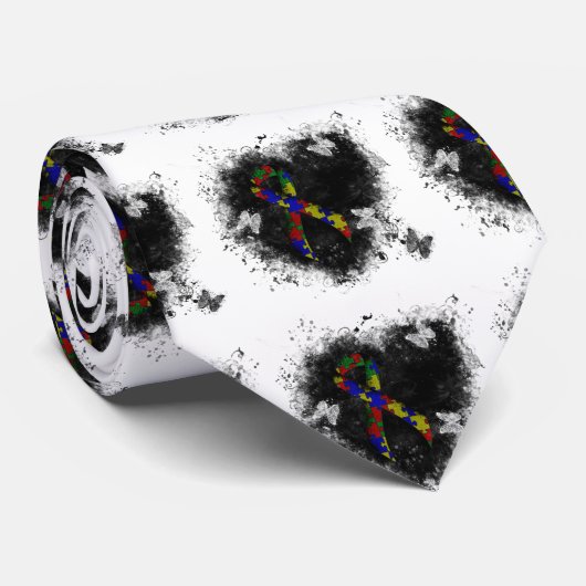 Puzzle Ribbon Grunge Heart Stropdas (Opgerold)