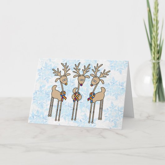 Puzzle Ribbon Reindeer - Autisme Awareness Feestdagen Kaart (Voorkant)