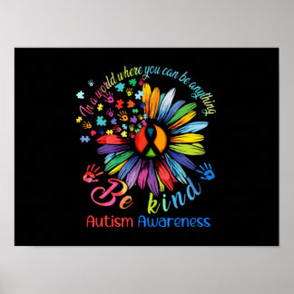 Puzzle Sunflower Be Kind Autism Awareness Support Poster