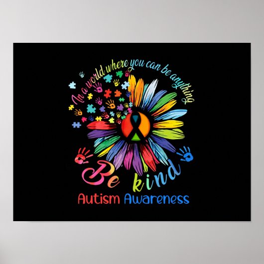 Puzzle Sunflower Be Kind Autism Awareness Support Poster (Voorkant)