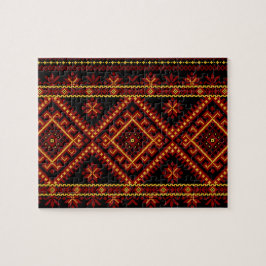 Puzzle Ukraine Cross Stitch Embroidery Red Gold Legpuzzel