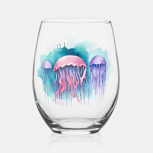 Puzzle - Watercolor Series: Jellyfish Bloom Wijnglas Zonder Voet (Voorkant)