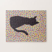Puzzle - Zwarte kat tegen gekleurde Stippen Legpuzzel (Horizontaal)