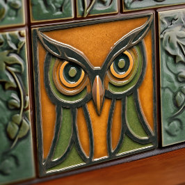 Puzzled Uil in Oranje Kunst & Ambachten Beweging Tegeltje
