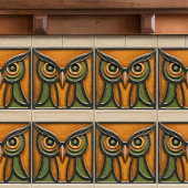 Puzzled Uil in Oranje Kunst & Ambachten Beweging Tegeltje