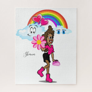 Puzzles African Girl Pink Hearts Legpuzzel