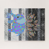 Puzzles Blue Elephant Black & White Marble Floral Legpuzzel (Horizontaal)