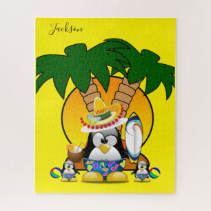 Puzzles Blue Penguin Surfer Sombrero Legpuzzel