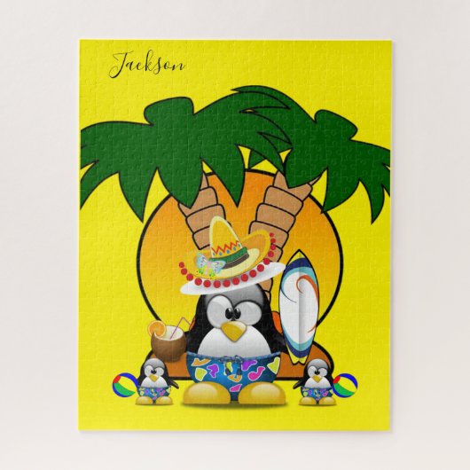 Puzzles Blue Penguin Surfer Sombrero Legpuzzel (Verticaal)