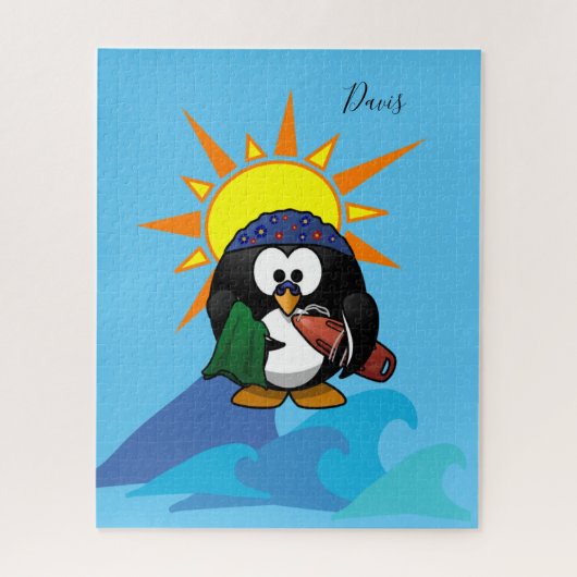 Puzzles Blue Penguin Surfer Sun Ocean Legpuzzel (Verticaal)