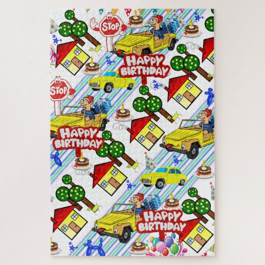 Puzzles Boys Happy Birthday Cars Witte honden Legpuzzel (Verticaal)
