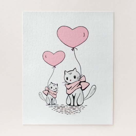 Puzzles Cat Pink Hearts Happy Valentine's Day Legpuzzel (Verticaal)