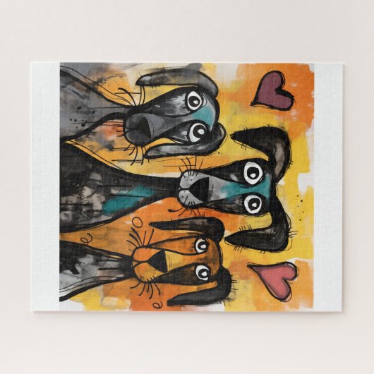 Puzzles Dog Red Hearts Happy Valentine's Day  Legpuzzel (Horizontaal)