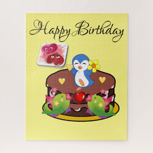 Puzzles Fish Penguin Hearts Happy Birthday Legpuzzel (Verticaal)
