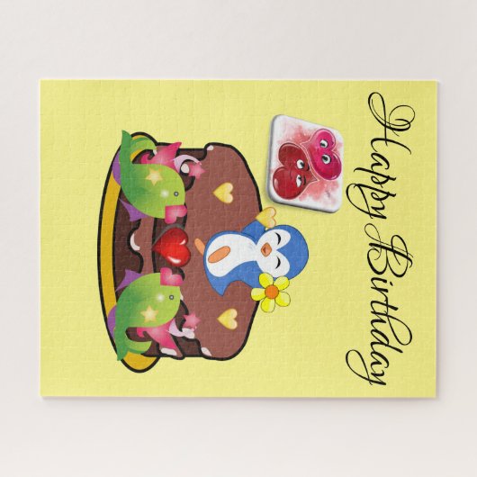 Puzzles Fish Penguin Hearts Happy Birthday Legpuzzel (Horizontaal)