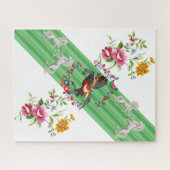 Puzzles Floral Green Stripe White Horse BrownHorse Legpuzzel (Horizontaal)