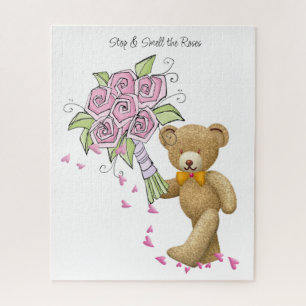 Puzzles Floral Teddy Bear Harten Roze Legpuzzel
