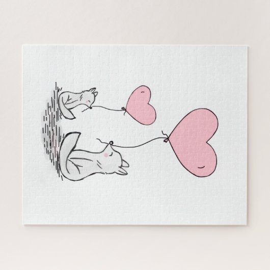 Puzzles Foxy Pink Hearts Happy Valentine's Day  Legpuzzel (Horizontaal)