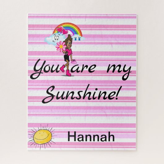 Puzzles Girl Rainbow Sun Clouds Pink Stripe Legpuzzel (Verticaal)