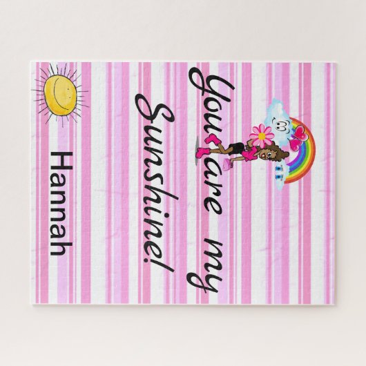 Puzzles Girl Rainbow Sun Clouds Pink Stripe Legpuzzel (Horizontaal)