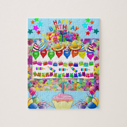 Puzzles Happy Birthday ballons Cupcake Legpuzzel (Verticaal)