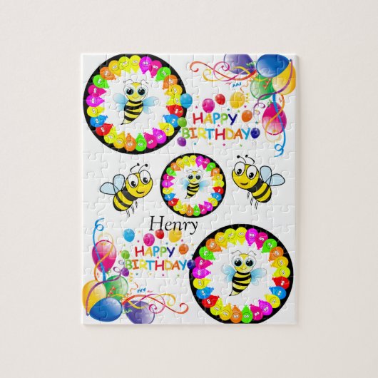 Puzzles Happy Birthday Bumblebee Balloons Legpuzzel (Verticaal)