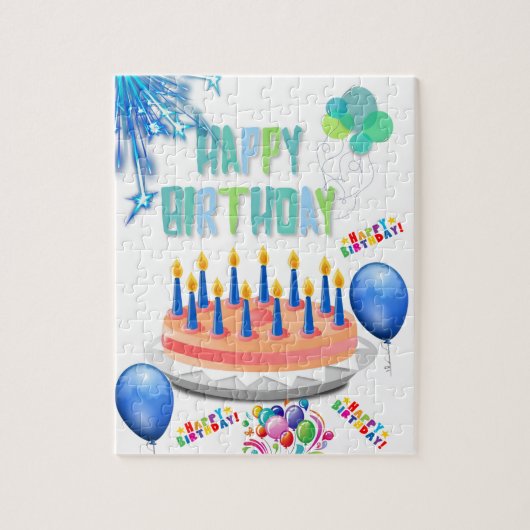 Puzzles Happy Birthday Cake Balloons Legpuzzel (Verticaal)