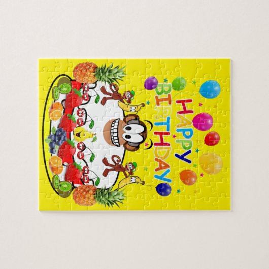 Puzzles Happy Birthday Cake Monkey Fruit Legpuzzel (Horizontaal)