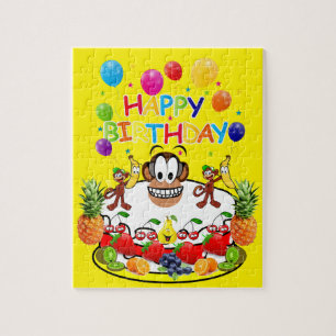 Puzzles Happy Birthday Cake Monkey Fruit Legpuzzel