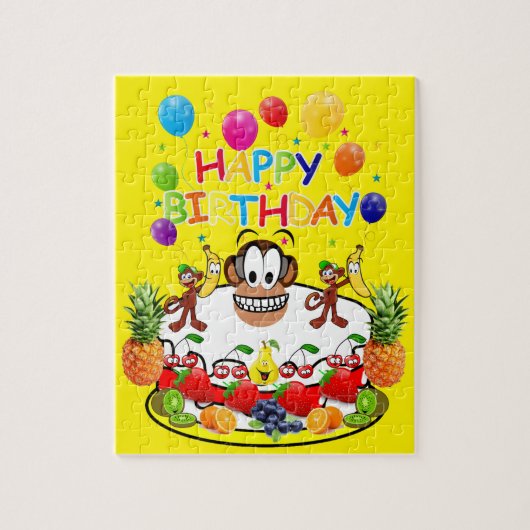 Puzzles Happy Birthday Cake Monkey Fruit Legpuzzel (Verticaal)