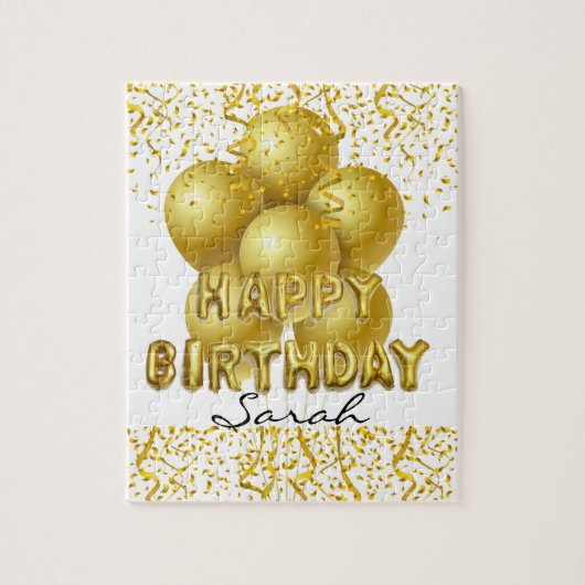 Puzzles Happy Birthday Gold Balloons Confetti Legpuzzel (Verticaal)