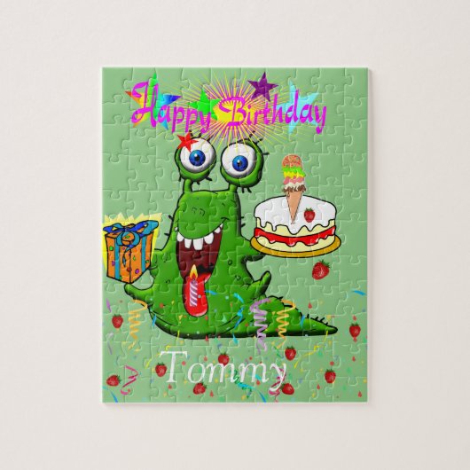 Puzzles Happy Birthday Green Monster Legpuzzel (Verticaal)