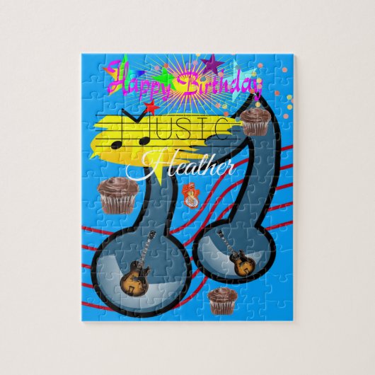 Puzzles Happy Birthday Guitar Music Cupcake Legpuzzel (Verticaal)
