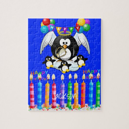 Puzzles Happy Birthday Penguin Cake Balloons Legpuzzel (Verticaal)