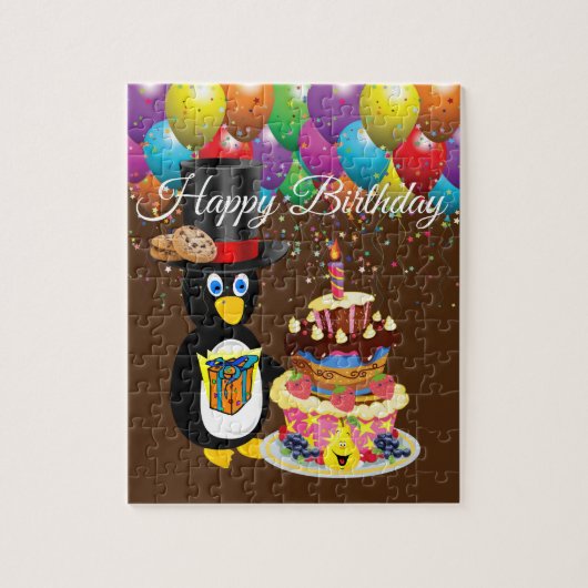 Puzzles Happy Birthday Penguin Cake Legpuzzel (Verticaal)