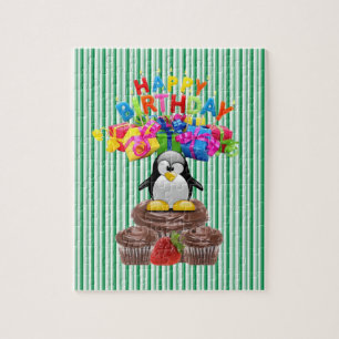Puzzles Happy Birthday Penguin Green Stripe Legpuzzel