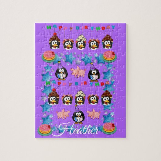Puzzles Happy Birthday Penguin Pink Pigs Legpuzzel (Verticaal)