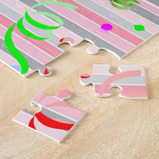 Puzzles Happy Birthday roze stripe Legpuzzel (Zijkant)