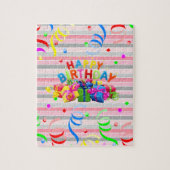 Puzzles Happy Birthday roze stripe Legpuzzel (Verticaal)