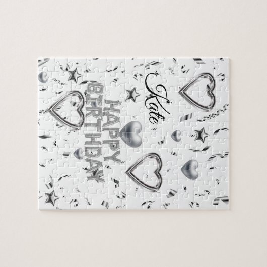 Puzzles Happy Birthday Silver Hearts Legpuzzel (Horizontaal)