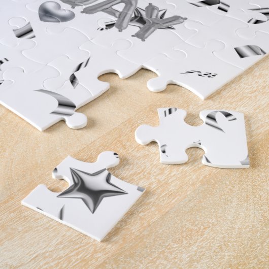Puzzles Happy Birthday Silver Hearts Legpuzzel (Zijkant)