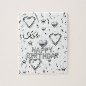 Puzzles Happy Birthday Silver Hearts Legpuzzel (Verticaal)