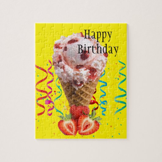 Puzzles Happy Birthday Strawberry Ice Cream Legpuzzel (Verticaal)
