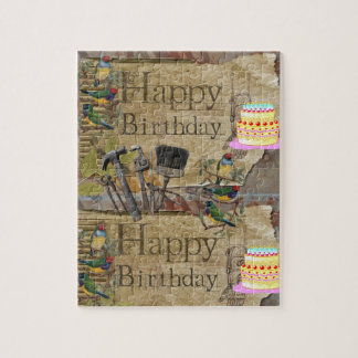 Puzzles Happy Birthday Tools Cake Birds Vintage Legpuzzel