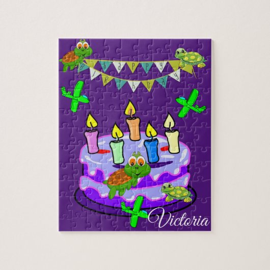 Puzzles Happy Birthday Turtles Cake Legpuzzel (Verticaal)