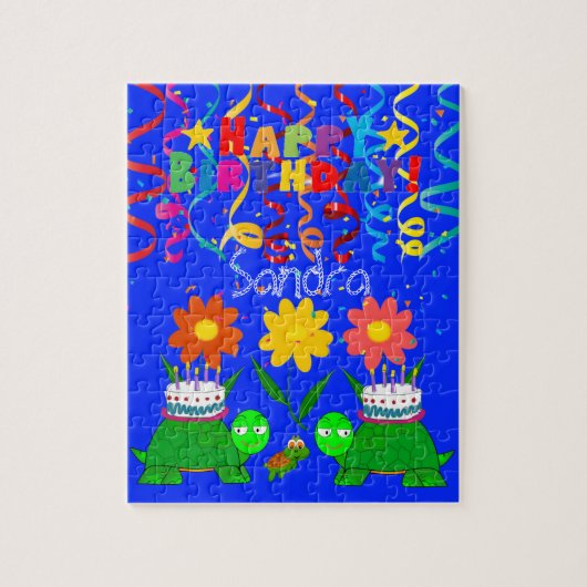 Puzzles Happy Birthday Turtles Floral Legpuzzel (Verticaal)