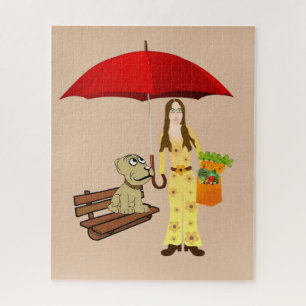 Puzzles Hippie Dog Red Umbrella Legpuzzel