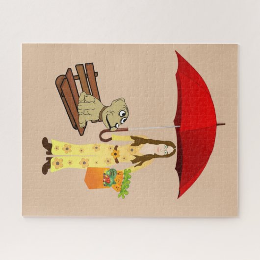 Puzzles Hippie Dog Red Umbrella Legpuzzel (Horizontaal)