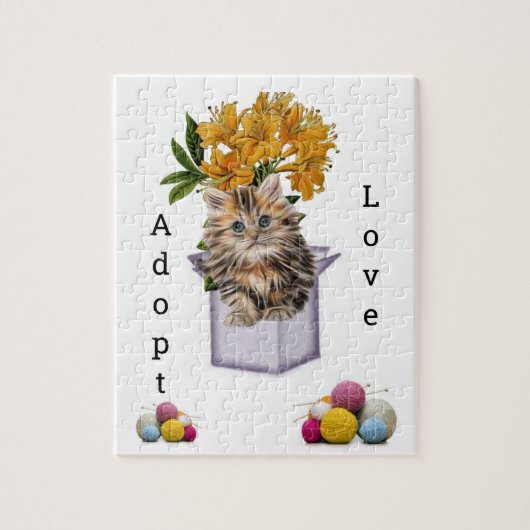 Puzzles Kitten adopteert Love Cat Yarn Legpuzzel (Verticaal)